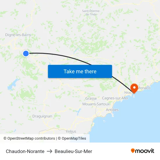 Chaudon-Norante to Beaulieu-Sur-Mer map