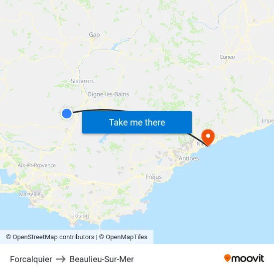 Forcalquier to Beaulieu-Sur-Mer map