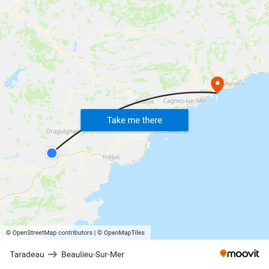 Taradeau to Beaulieu-Sur-Mer map