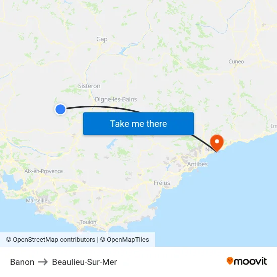 Banon to Beaulieu-Sur-Mer map