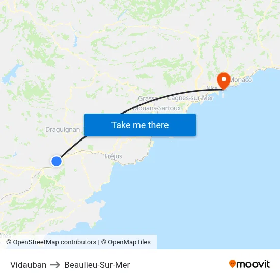 Vidauban to Beaulieu-Sur-Mer map