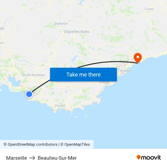 Marseille to Beaulieu-Sur-Mer map
