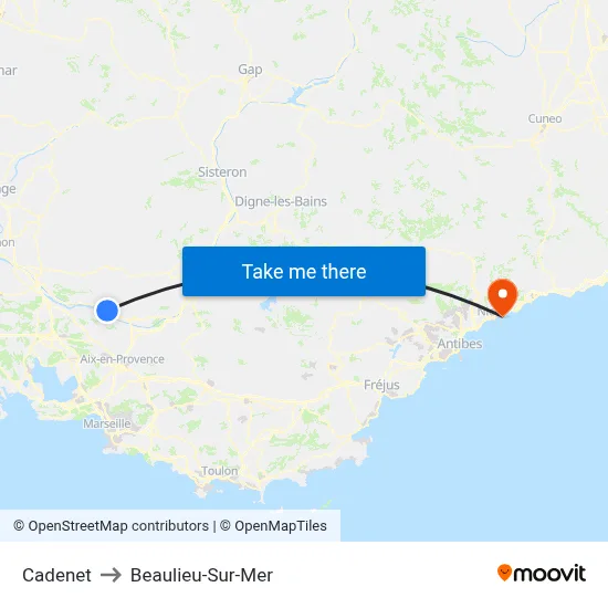 Cadenet to Beaulieu-Sur-Mer map