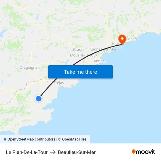 Le Plan-De-La-Tour to Beaulieu-Sur-Mer map
