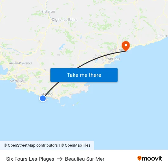 Six-Fours-Les-Plages to Beaulieu-Sur-Mer map