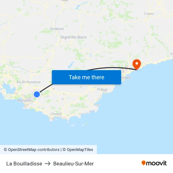 La Bouilladisse to Beaulieu-Sur-Mer map