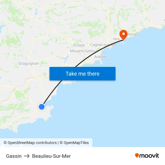 Gassin to Beaulieu-Sur-Mer map