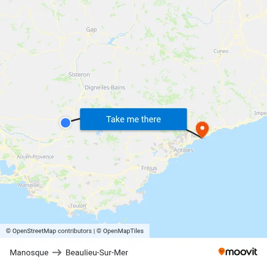 Manosque to Beaulieu-Sur-Mer map