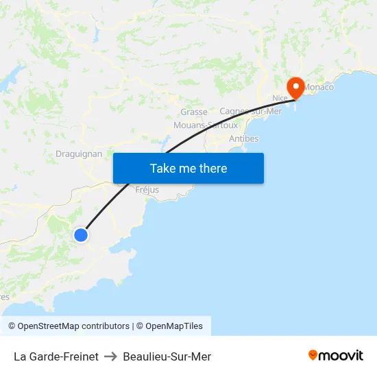 La Garde-Freinet to Beaulieu-Sur-Mer map