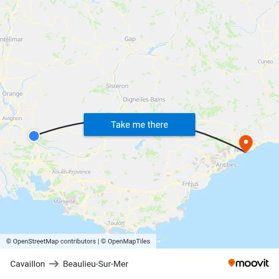 Cavaillon to Beaulieu-Sur-Mer map