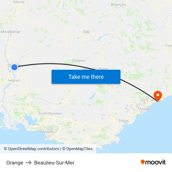 Orange to Beaulieu-Sur-Mer map