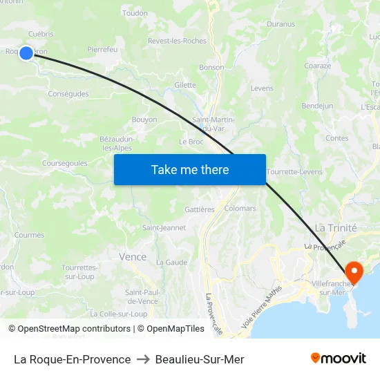 La Roque-En-Provence to Beaulieu-Sur-Mer map