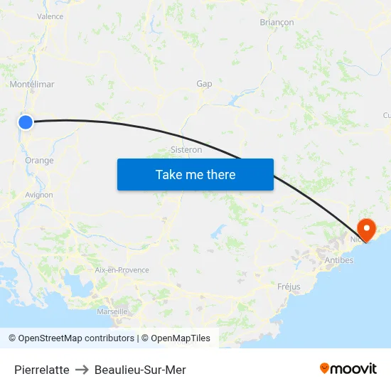 Pierrelatte to Beaulieu-Sur-Mer map