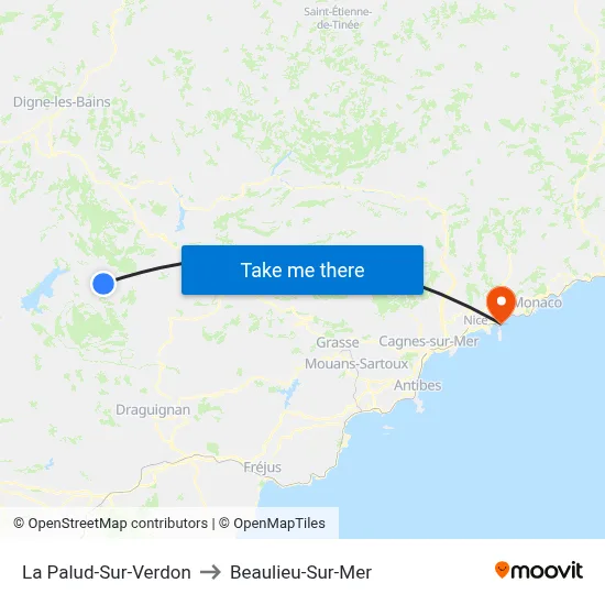 La Palud-Sur-Verdon to Beaulieu-Sur-Mer map