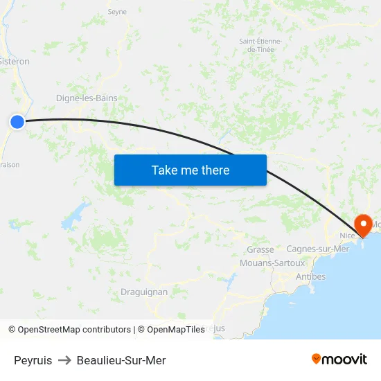 Peyruis to Beaulieu-Sur-Mer map