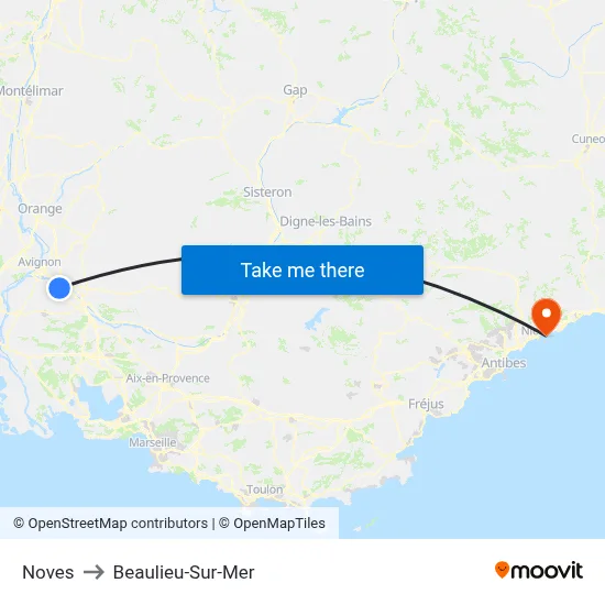 Noves to Beaulieu-Sur-Mer map