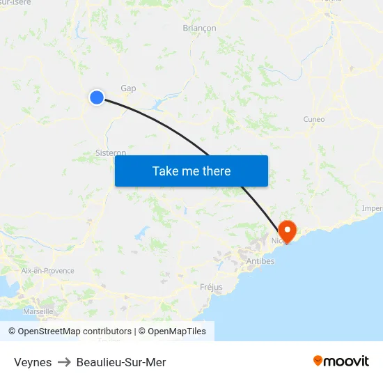 Veynes to Beaulieu-Sur-Mer map