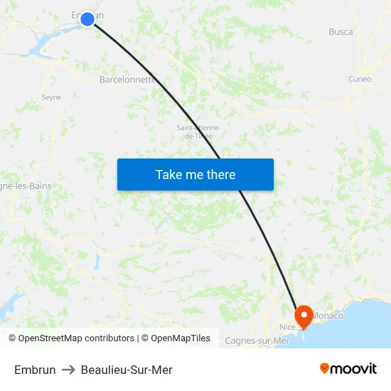 Embrun to Beaulieu-Sur-Mer map