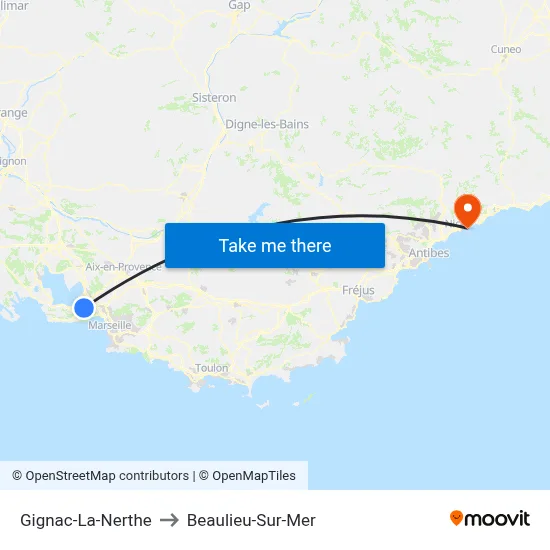 Gignac-La-Nerthe to Beaulieu-Sur-Mer map