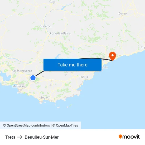Trets to Beaulieu-Sur-Mer map