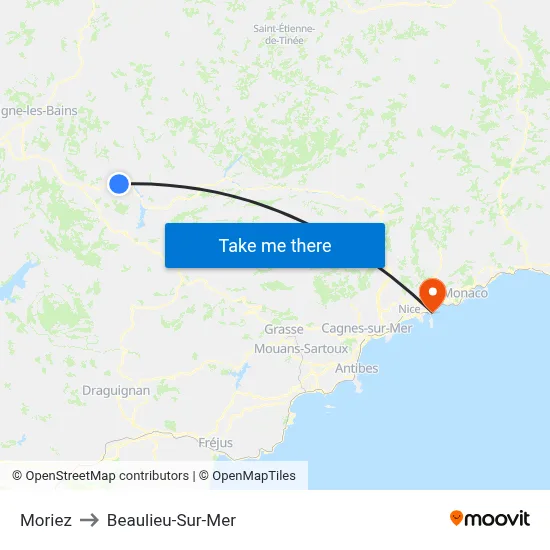 Moriez to Beaulieu-Sur-Mer map