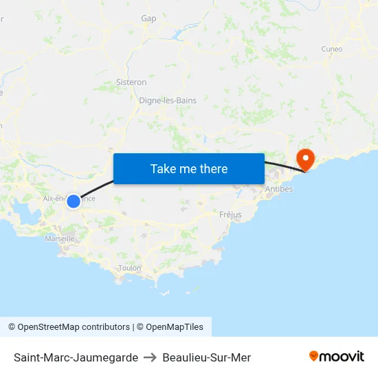 Saint-Marc-Jaumegarde to Beaulieu-Sur-Mer map