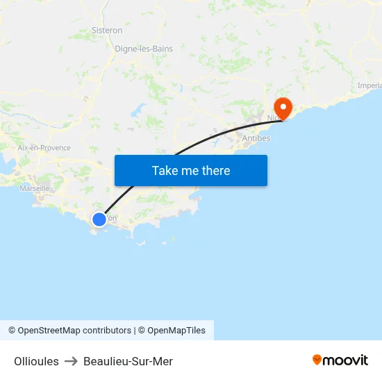 Ollioules to Beaulieu-Sur-Mer map