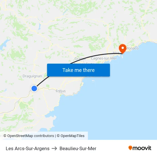 Les Arcs-Sur-Argens to Beaulieu-Sur-Mer map