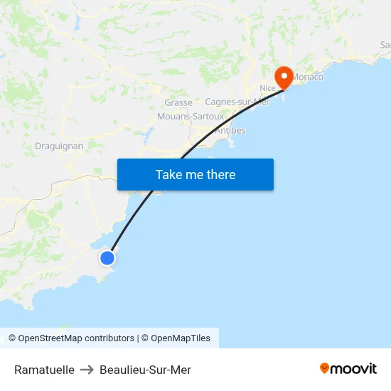 Ramatuelle to Beaulieu-Sur-Mer map