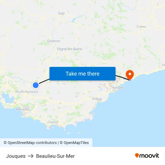 Jouques to Beaulieu-Sur-Mer map