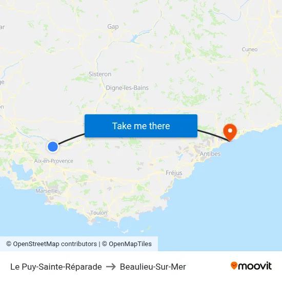 Le Puy-Sainte-Réparade to Beaulieu-Sur-Mer map