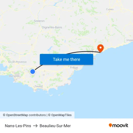 Nans-Les-Pins to Beaulieu-Sur-Mer map