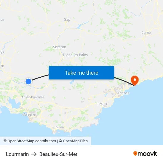 Lourmarin to Beaulieu-Sur-Mer map