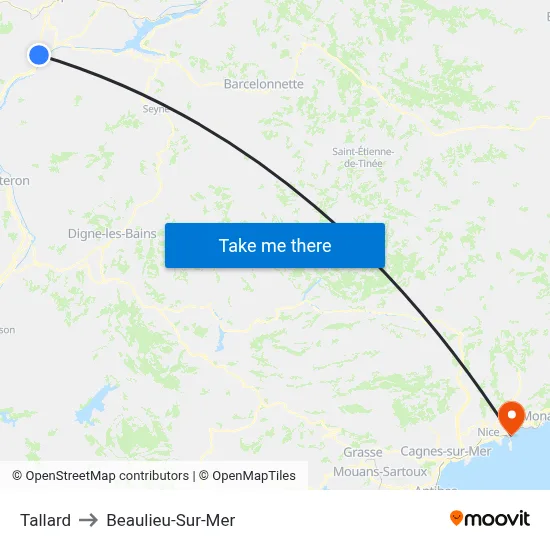 Tallard to Beaulieu-Sur-Mer map