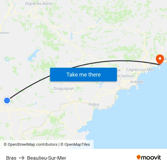Bras to Beaulieu-Sur-Mer map