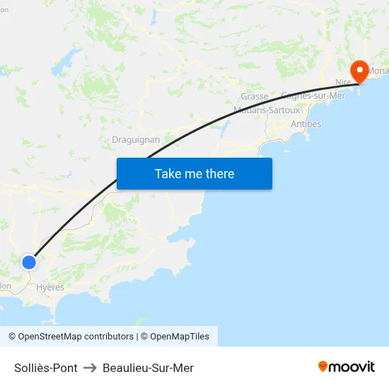 Solliès-Pont to Beaulieu-Sur-Mer map