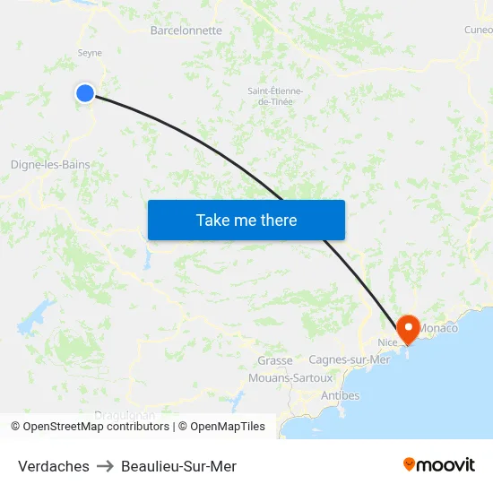 Verdaches to Beaulieu-Sur-Mer map