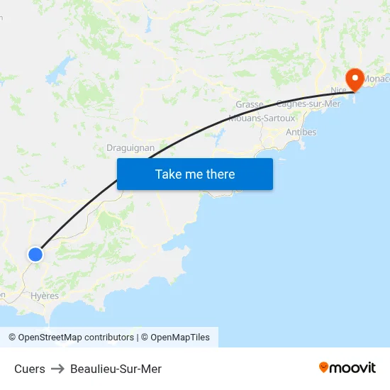 Cuers to Beaulieu-Sur-Mer map