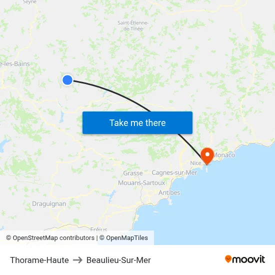 Thorame-Haute to Beaulieu-Sur-Mer map