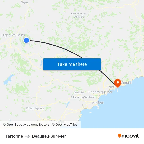 Tartonne to Beaulieu-Sur-Mer map