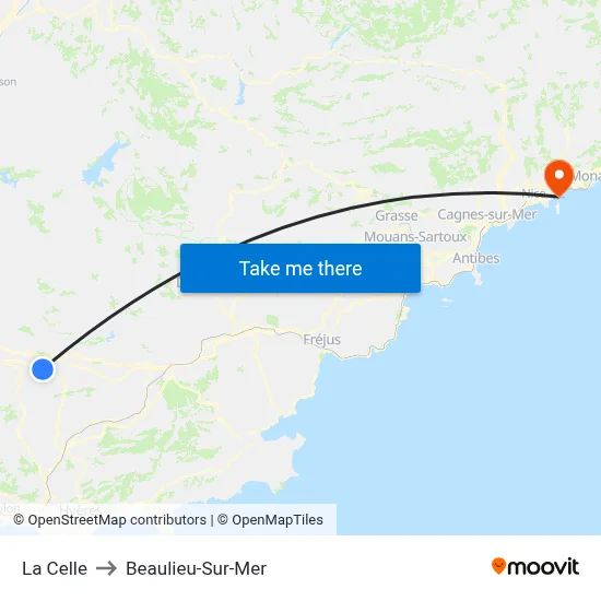 La Celle to Beaulieu-Sur-Mer map