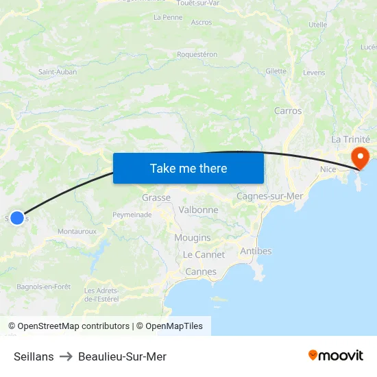 Seillans to Beaulieu-Sur-Mer map