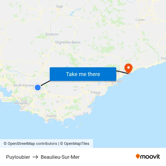 Puyloubier to Beaulieu-Sur-Mer map