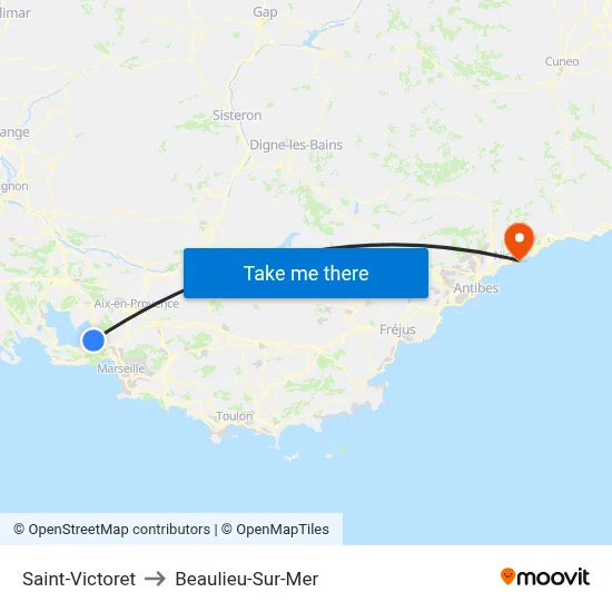 Saint-Victoret to Beaulieu-Sur-Mer map
