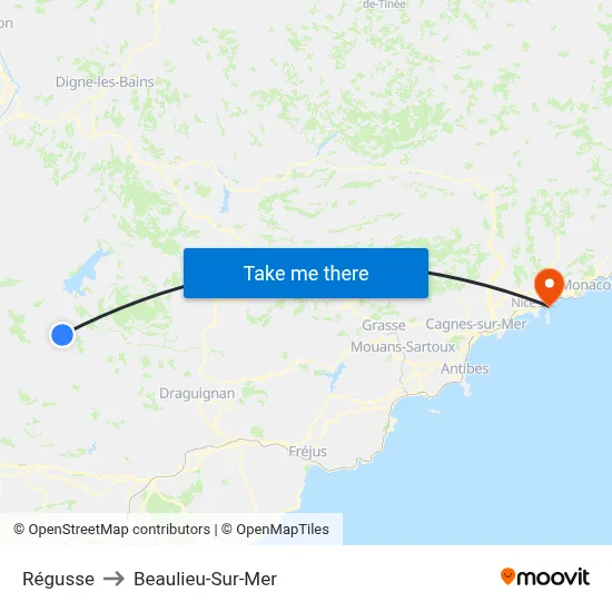 Régusse to Beaulieu-Sur-Mer map
