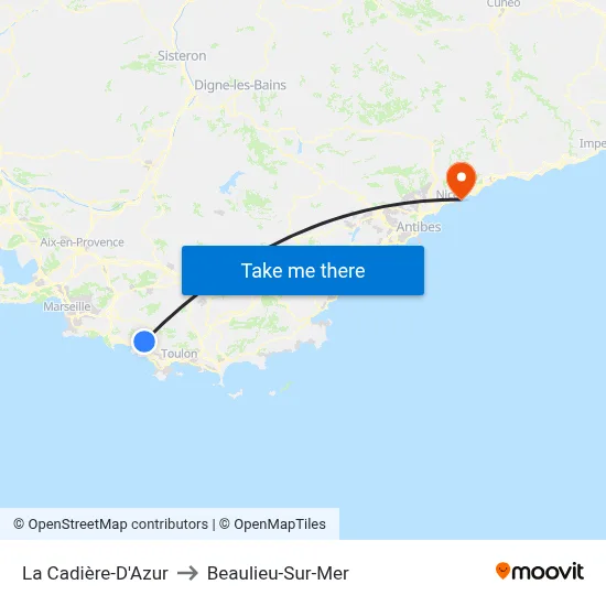 La Cadière-D'Azur to Beaulieu-Sur-Mer map