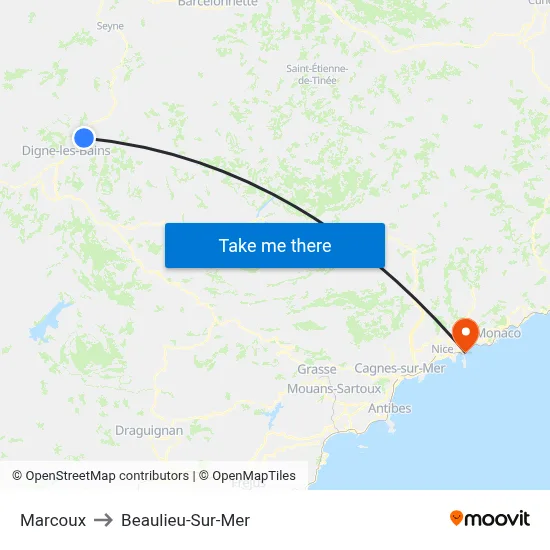 Marcoux to Beaulieu-Sur-Mer map