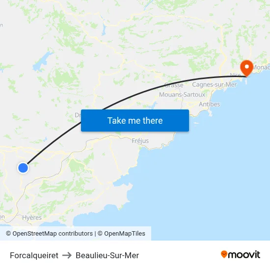 Forcalqueiret to Beaulieu-Sur-Mer map