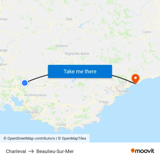 Charleval to Beaulieu-Sur-Mer map