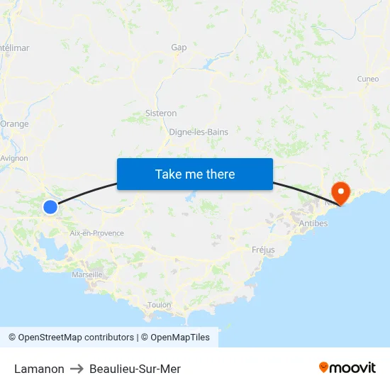 Lamanon to Beaulieu-Sur-Mer map